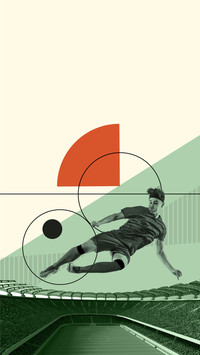 A football player leaps to shoot the ball