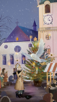 The Girl Playing The Flute is Surrounded by Cat And Pigeon