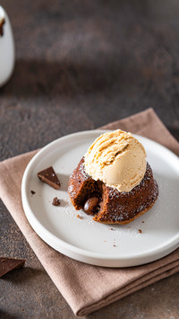 Chocolate lava cake with liquid centre and ice cream