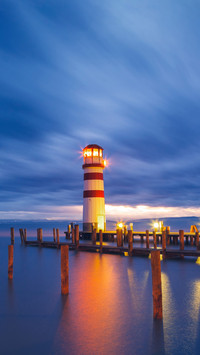 Lighthouse at Lake Neusiedl at sunset