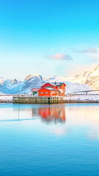 The view of small fishing village Ramberg at sunrise