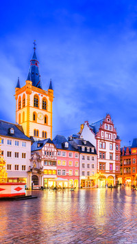 Trier, Germany. Hauptmarkt market square and St. Gangolf chu