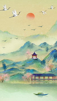 Ink green landscape illustration