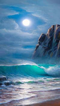 Oil painting by the sea
