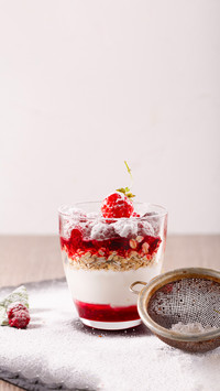 Delicious dessert of fresh raspberries and strawberries