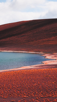 Red volcanoes and blue salt lakes