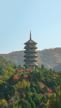 The ancient pagoda in the mountains offers a panoramic