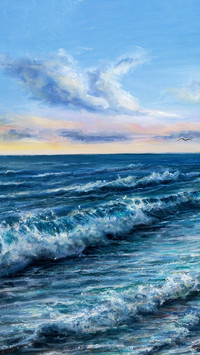 Oil painting by the sea