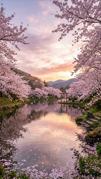 Cherry Blossom Lake with the beauty of nature