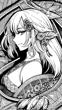 Black and white anime beauty illustration