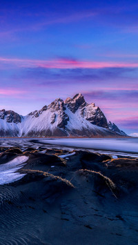 Famous Stokksness beach in Iceland during sunset