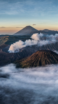 The sea of clouds over bromo volcano in the early morning