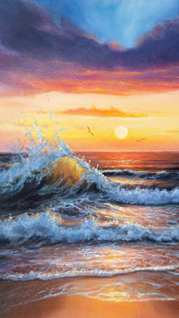 Oil painting by the sea