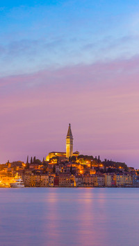 Magical sunset in Rovinj’s old town, moon ascending