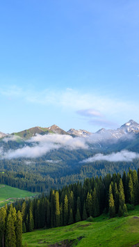 The snow-capped mountains of Ili in Xinjiang are enveloped i