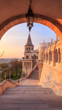 The north gate of the Fisherman's Bastion at morning