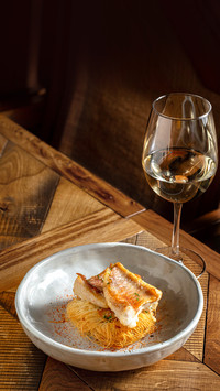 Grilled dorado fillet with garlic spicy herb sauce