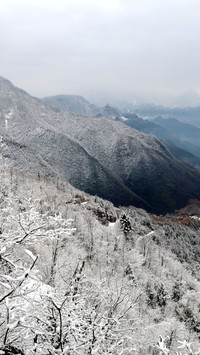 Beautiful scenery of the river source after snow