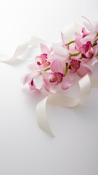 Five-Petaled Orchid, Deep Purple Heart, Pure White Ribbon