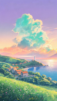 绿色风景插画壁纸-锐景创意