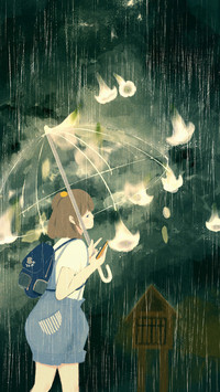Girl Holding Umbrella Walking in The Rain