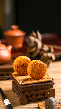 Moon Cakes on Chinese Tray