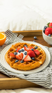 Healthy Homemade Breakfast in Bed with Waffles Fruit Cereal