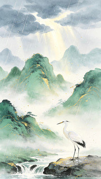 鎏金水墨中的四季