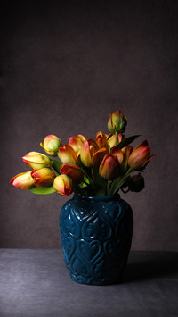 Tulips in a blue vase