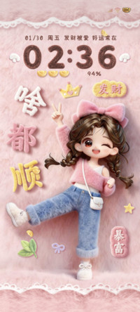 毛绒女孩发财好运