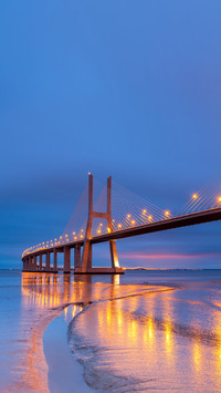 Night lights on the Lisbon bridge