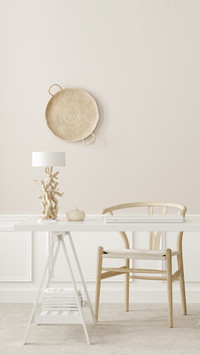 Wall mockup in office interior background, boho style