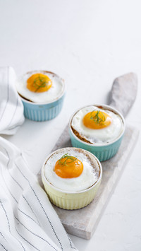 Shirred baked eggs for breakfast