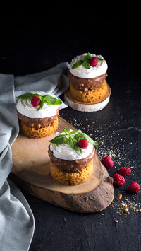 Mini cakes with fresh raspberries and vanilla cream