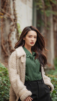 李沁初冬街头甜美写真