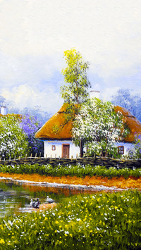 Rural Countryside Farmland Oil Painting