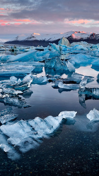 Frozen lake sunset in Iceland