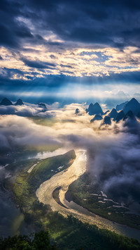 Li river overlooking the sunrise scenery