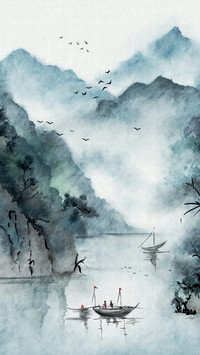 东方水墨里的舟与山水