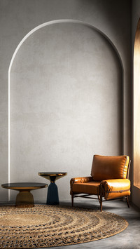Modern arches interior with orange chair and decor
