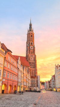 Sunset in an old gothic german town Landshut by Munich