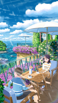 A Couple Drinking Coffee by The Sea
