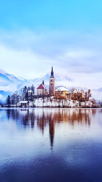 Winter landscape Bled Lake