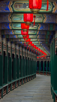 Night View of Beijing Summer Palace Corridor