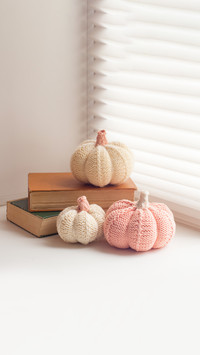 Halloween mood, knitted pumpkin front of window