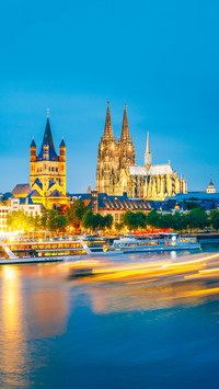 Great St. Martin Church With Reflection In River Rhine