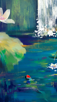 Koi waterfall lotus pond