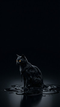 Abstract Black Liquid Cat Silhouette
