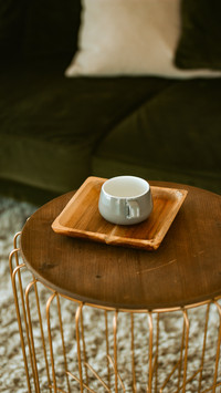 Table and chairs for a cafe with coffee