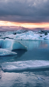 Breathtaking sunset over frozen lake